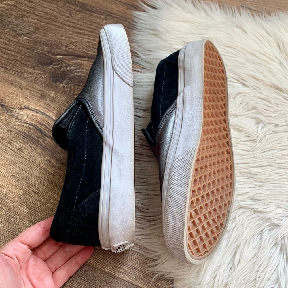Vans Metallic Silver and Black Slip-On Sneakers - Picture 9 of 10